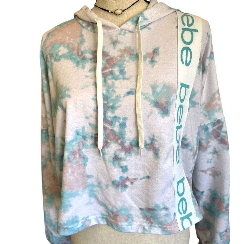 Bebe Tie Dye Cropped Hoodie Small Y2K Athleisure Lounge Pullover Sweatshirt